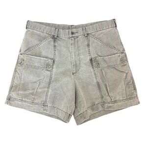 Vintage Sportif Gray Cotton Canvas Cargo Shorts 34 Y2K Outdoor Hiking